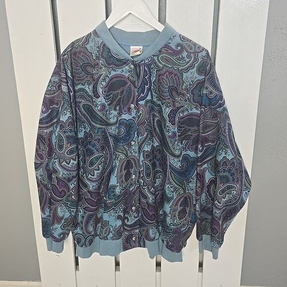 G.W. Division of Graff Blue Paisley VTG Button Up Jacket 20 Grannycore Retro - Picture 1 of 9